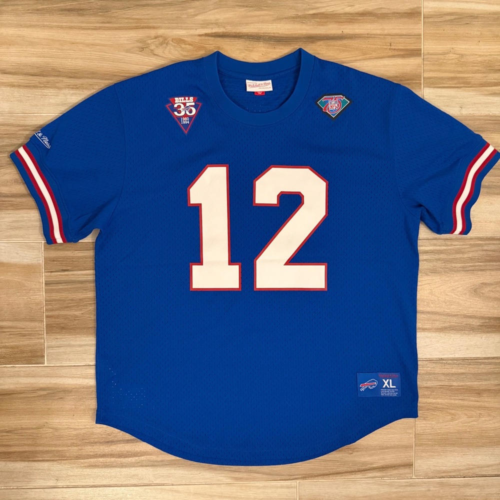 Mitchell & Ness Buffalo Bills Jim Kelly 12 Blue Jersey XL 35th Anniv NFL 75